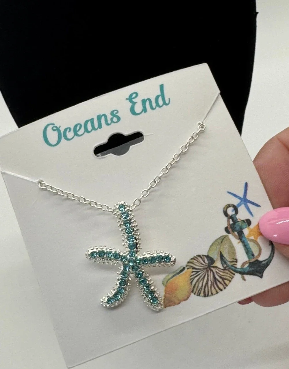 Oceans End Starfish Pendant Blue Rhinestone Necklace Silver-Tone Chain